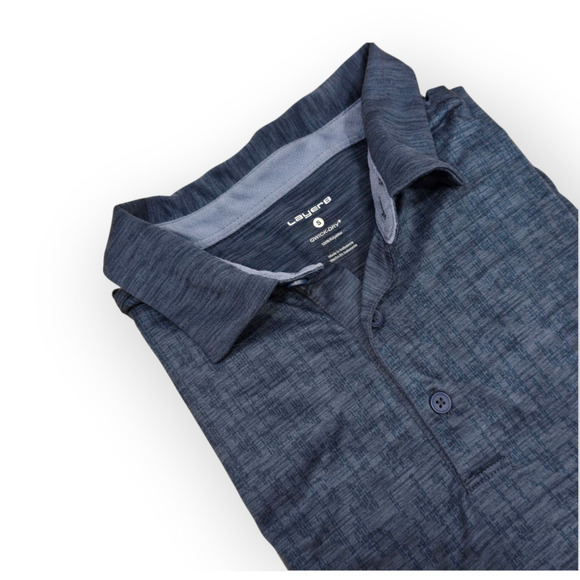 Layer8 Men's size Small Quick Dry Polo Shirt Button Up Blue Collar Short Sleeve - Picture 1 of 9